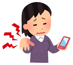 スマホを使い過ぎて親指が痛い女性のイラスト