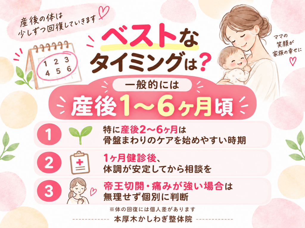 産後の骨盤矯正のベストなタイミングは産後1~6ヶ月