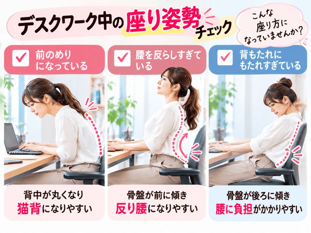 デスクワーク中の座り姿勢チェック